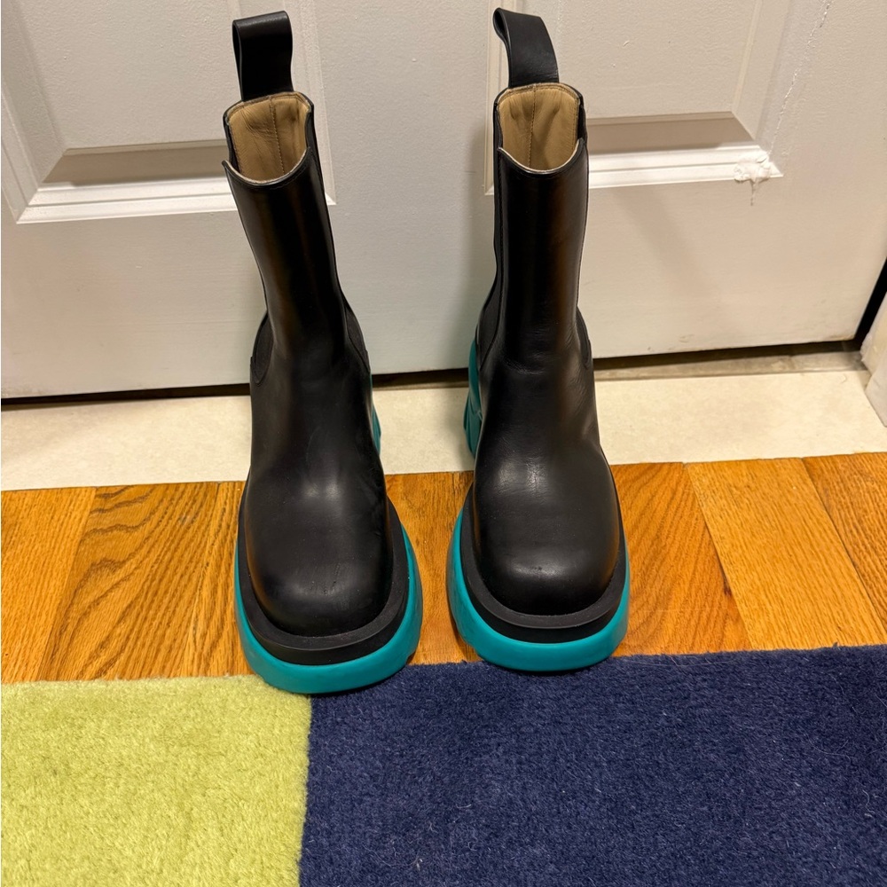 Bottega Veneta Black Boots with Chunky Teal Soles